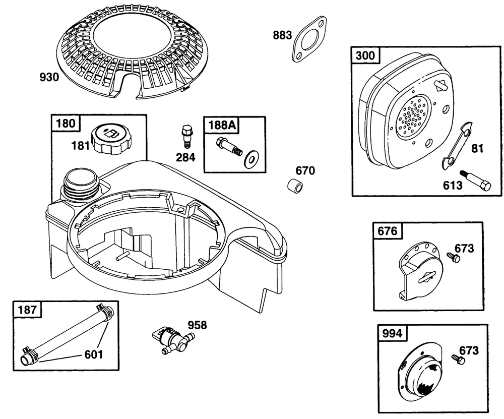 Fuel Tank, Muffler Grp Diagram and Parts List for 135702-0120-XX  Briggs and Stratton Engine